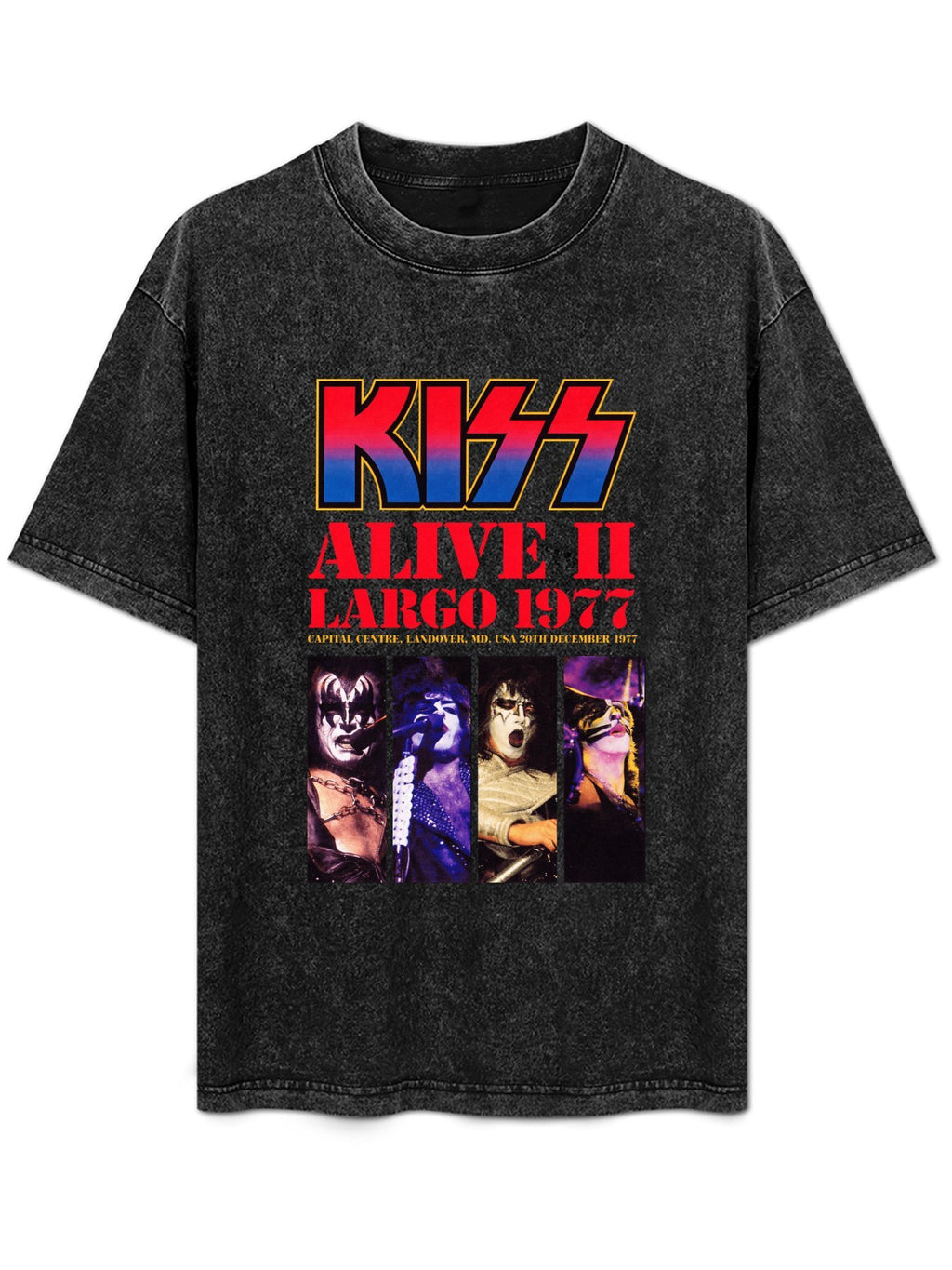 Vintage Washed KISS Alive II Largo 1977 Concert Graphic T-Shirt