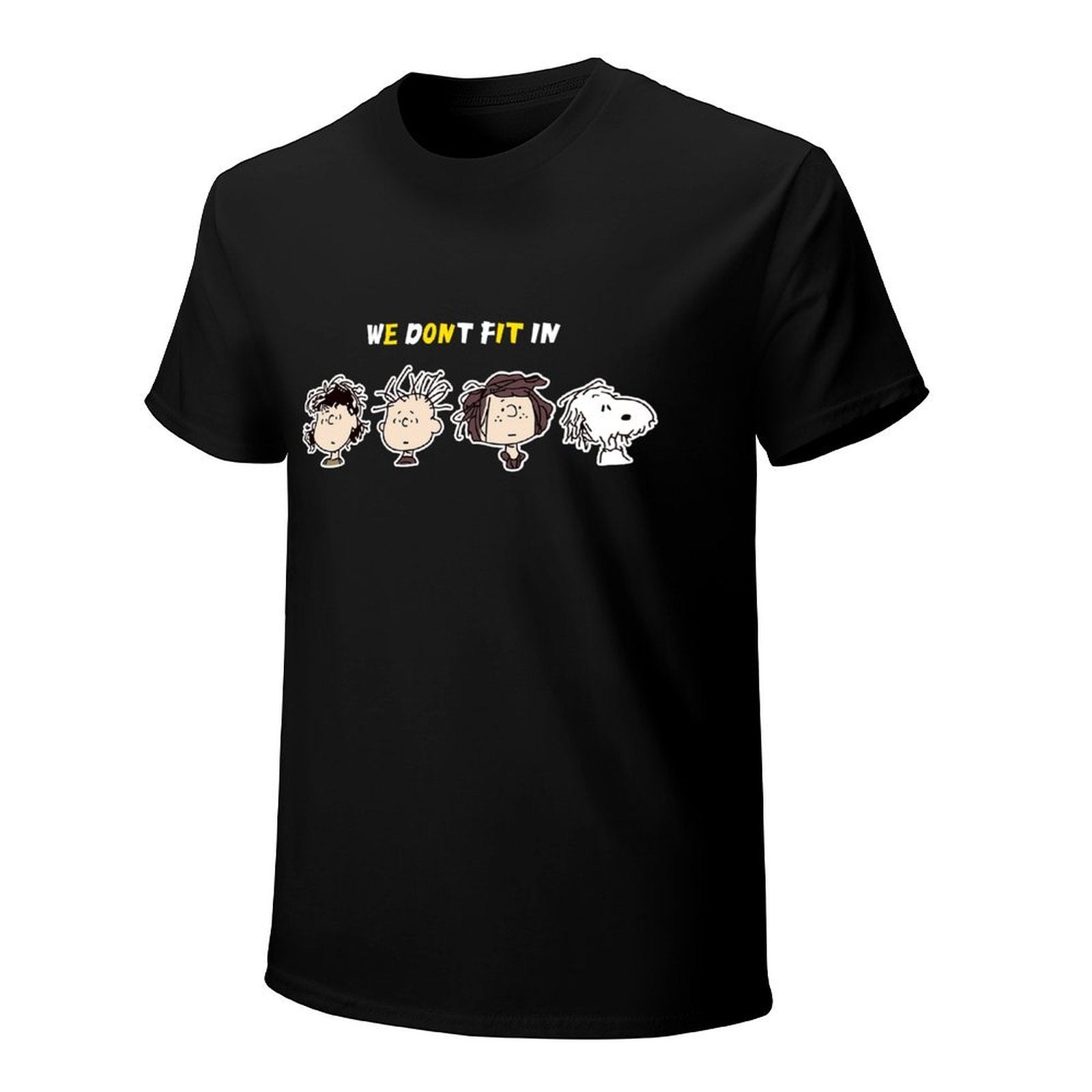 We Don't Fit In Cartoon Graphic Black T-Shirt