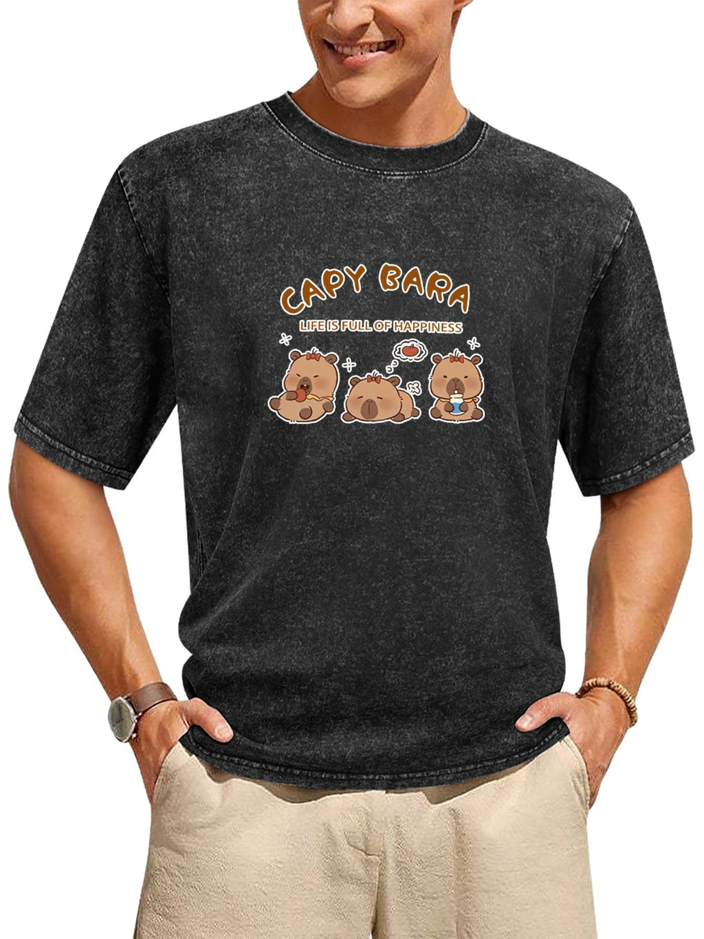 Capy Bara Happiness Graphic Washed T-Shirt