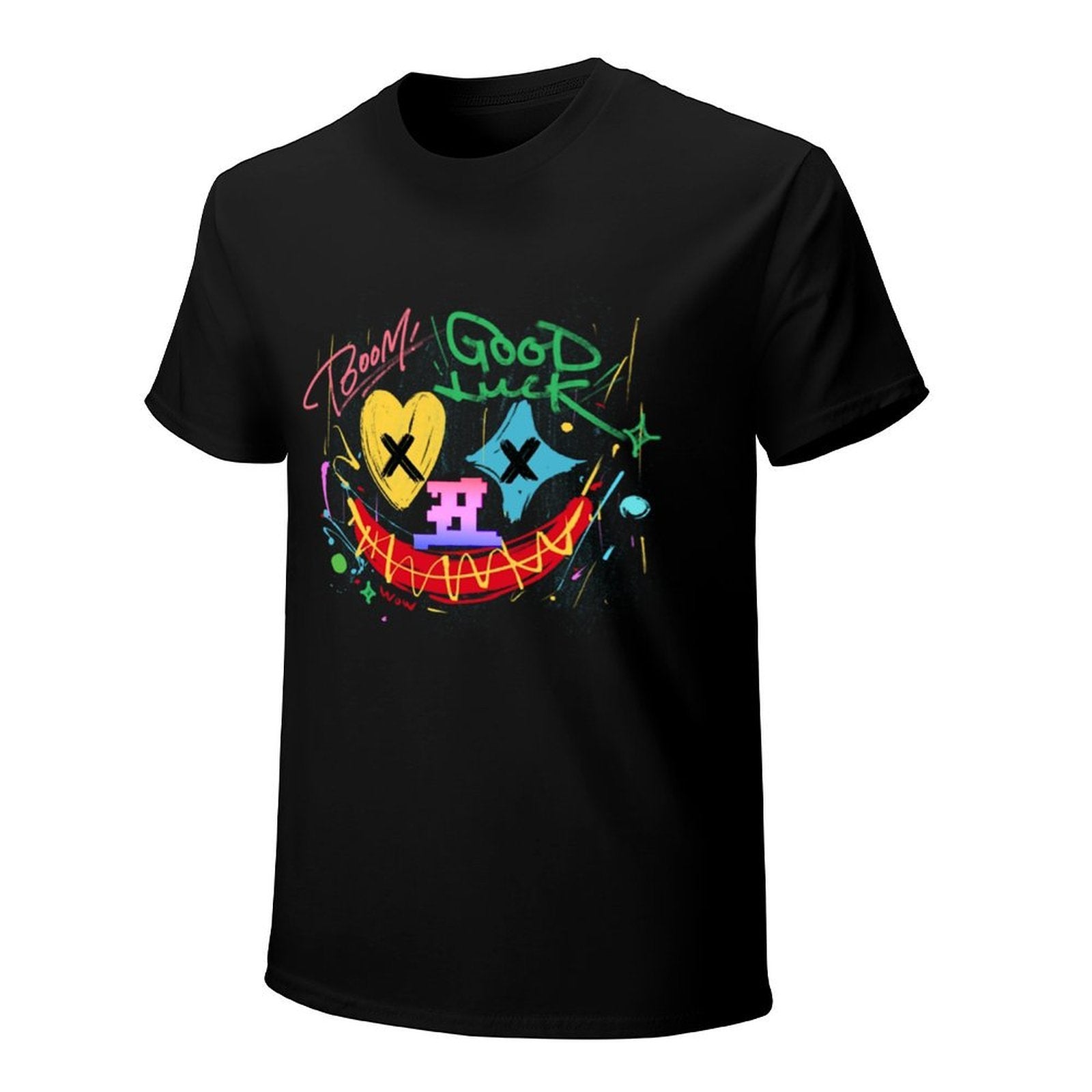 Good Luck Graffiti Smile Graphic Black T-Shirt