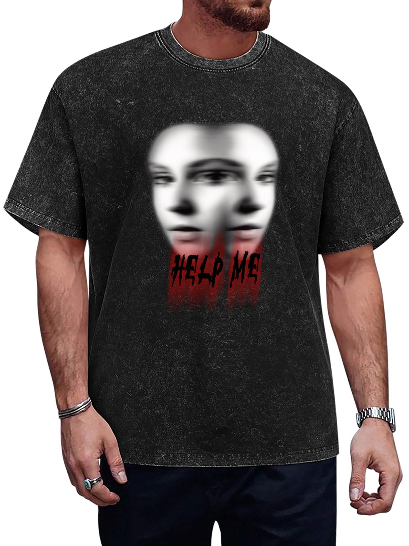 Help Me Distorted Faces Vintage Washed T-Shirt