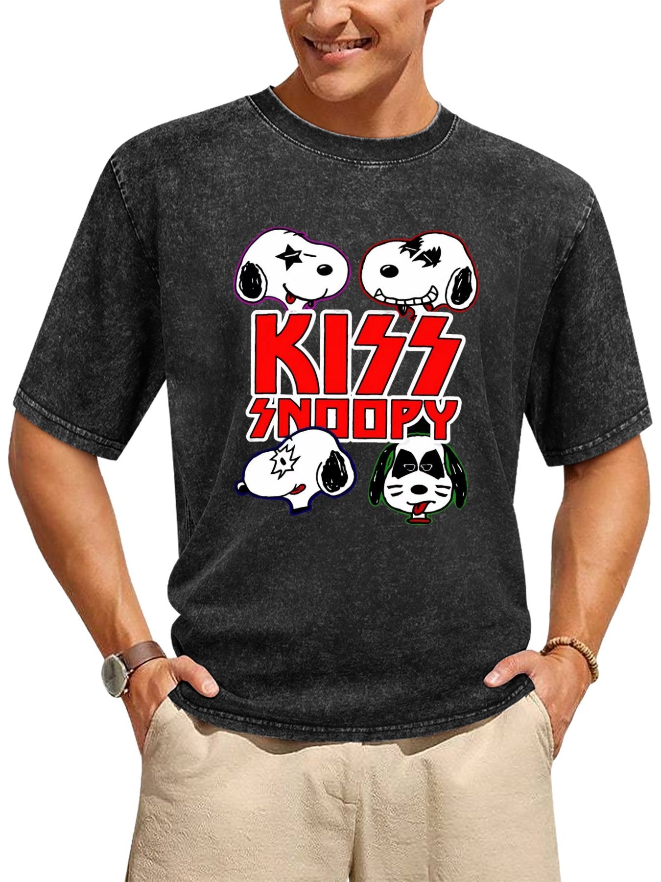 Vintage Washed KISS Snoopy Cartoon Graphic T-Shirt Secondary image