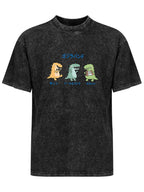 Cartoon Dinosaur Band Graphic Washed T-Shirt