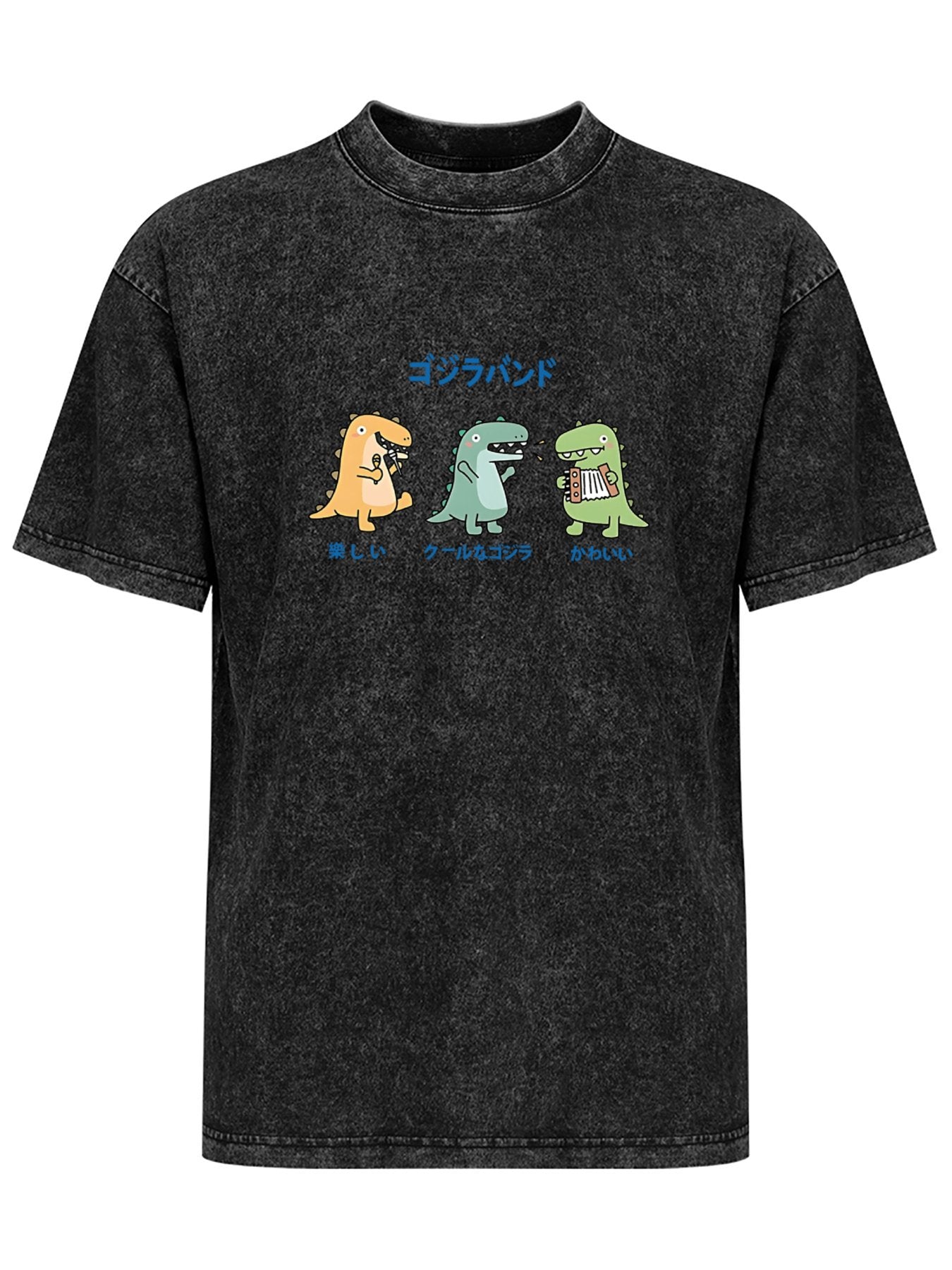 Cartoon Dinosaur Band Graphic Washed T-Shirt