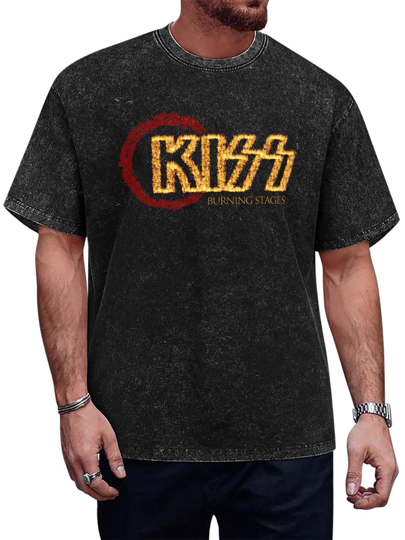 Vintage Washed KISS Burning Stages Graphic T-Shirt Main image