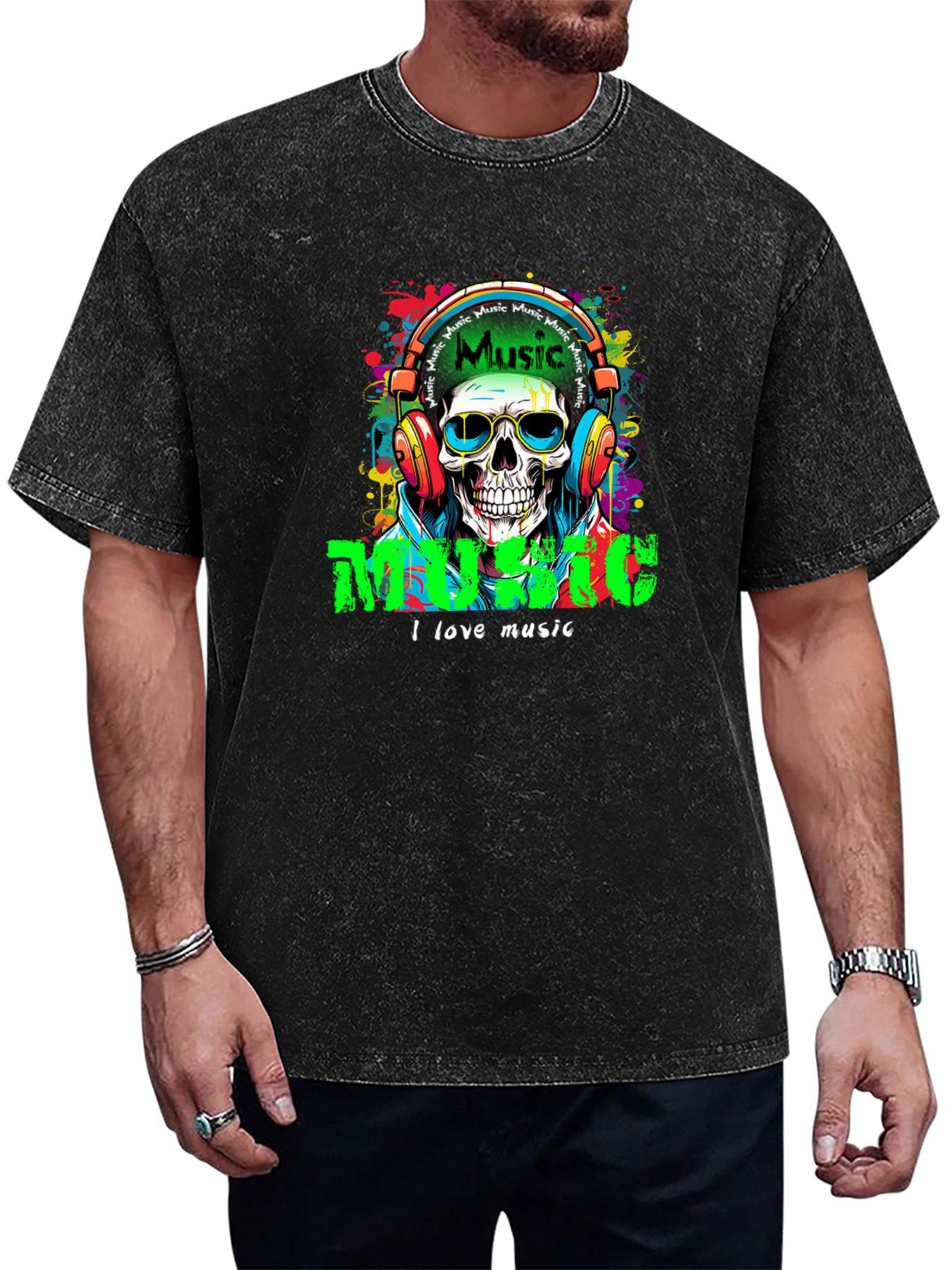 Music Skull Headphones Vintage Washed T-Shirt Main image