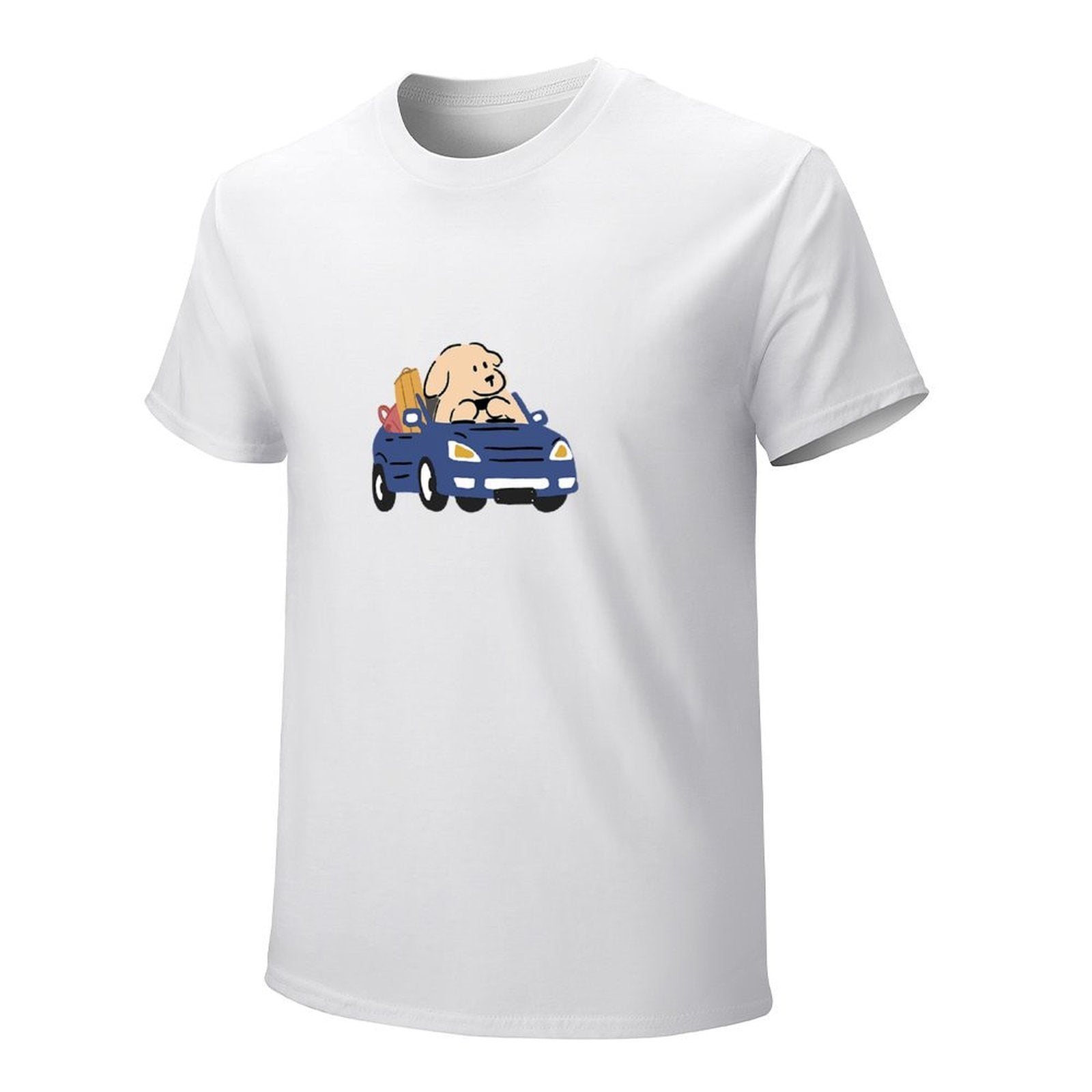Cartoon Dog Driving Graphic White T-Shirt