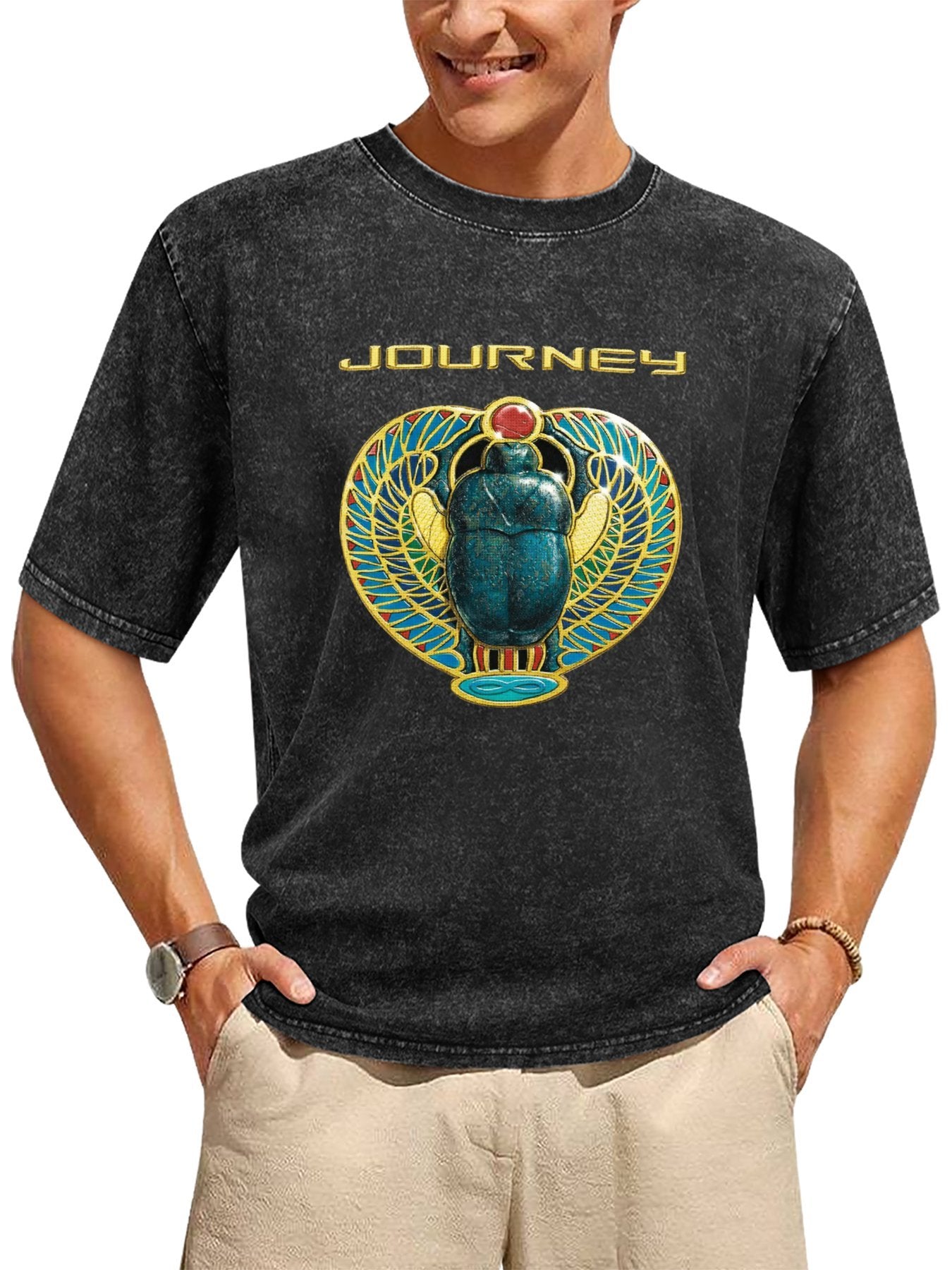 Vintage Washed Journey Winged Scarab Graphic T-Shirt