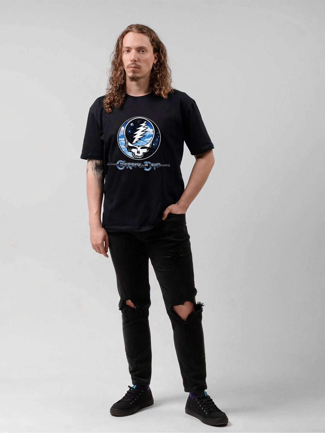 Grateful Dead Skull Lightning Circle Graphic T-Shirt