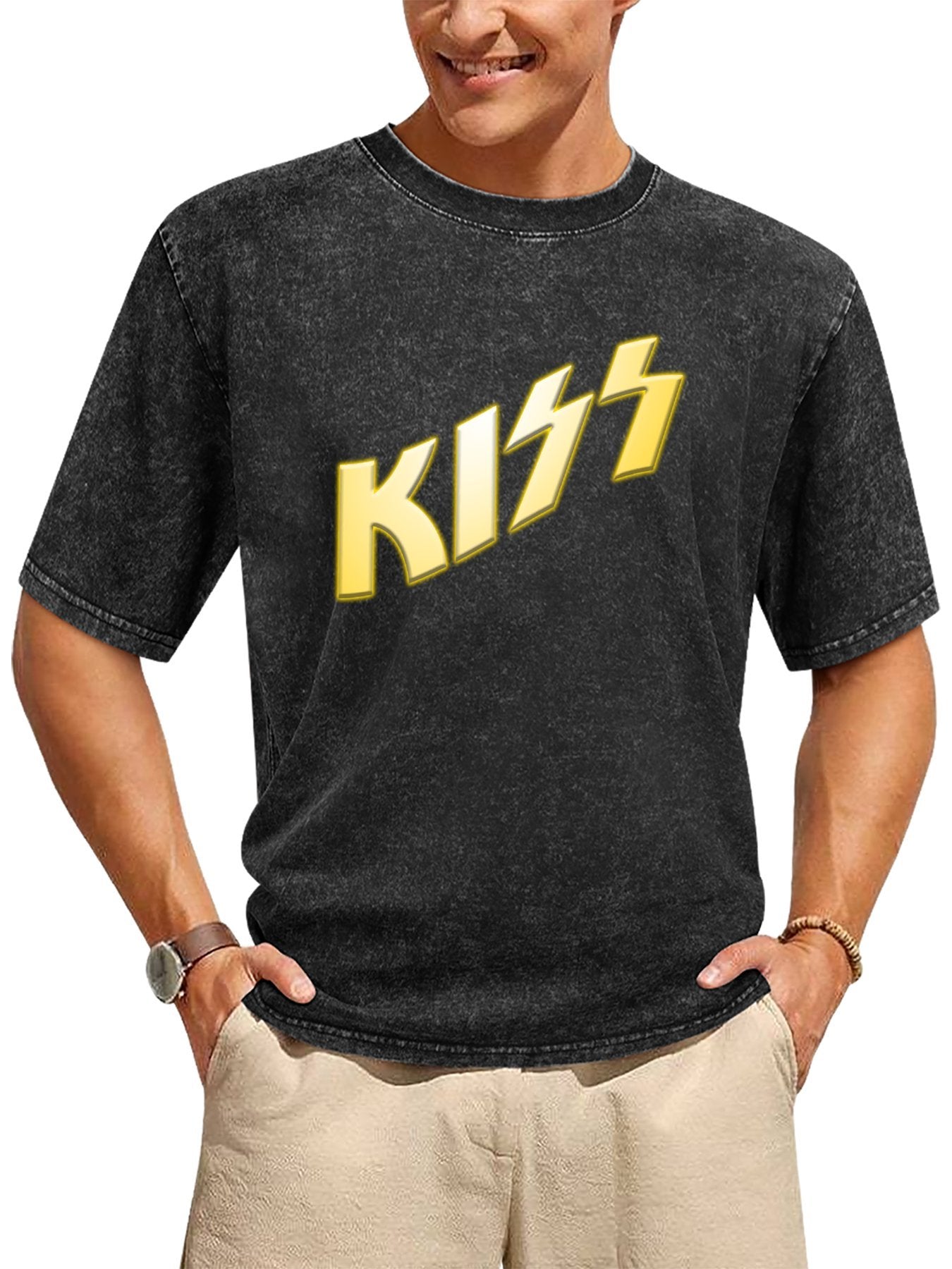 Vintage Washed KISS Gold Logo Graphic T-Shirt Secondary image