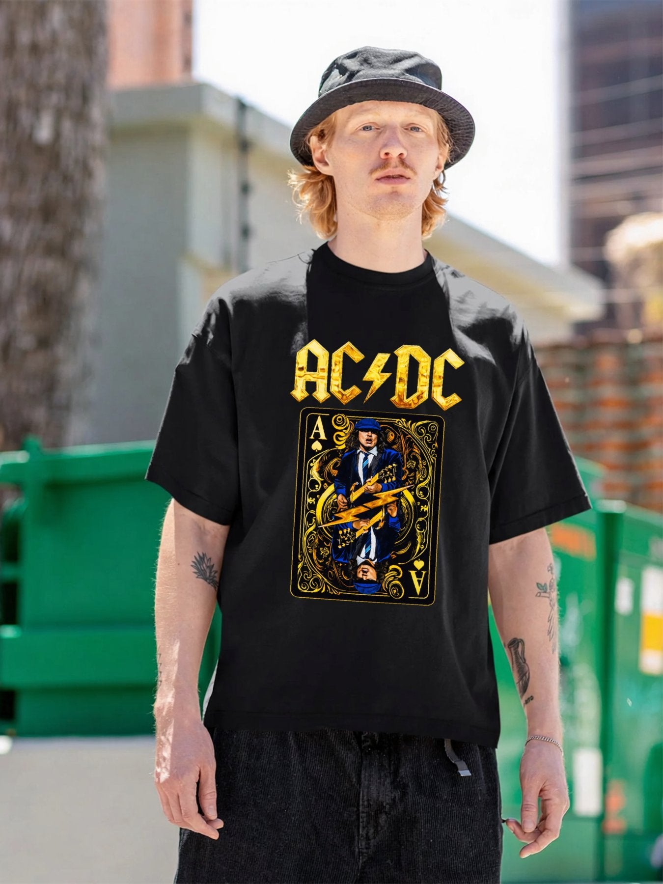 AC/DC Guitarist Ace Card Vintage Rock T-Shirt