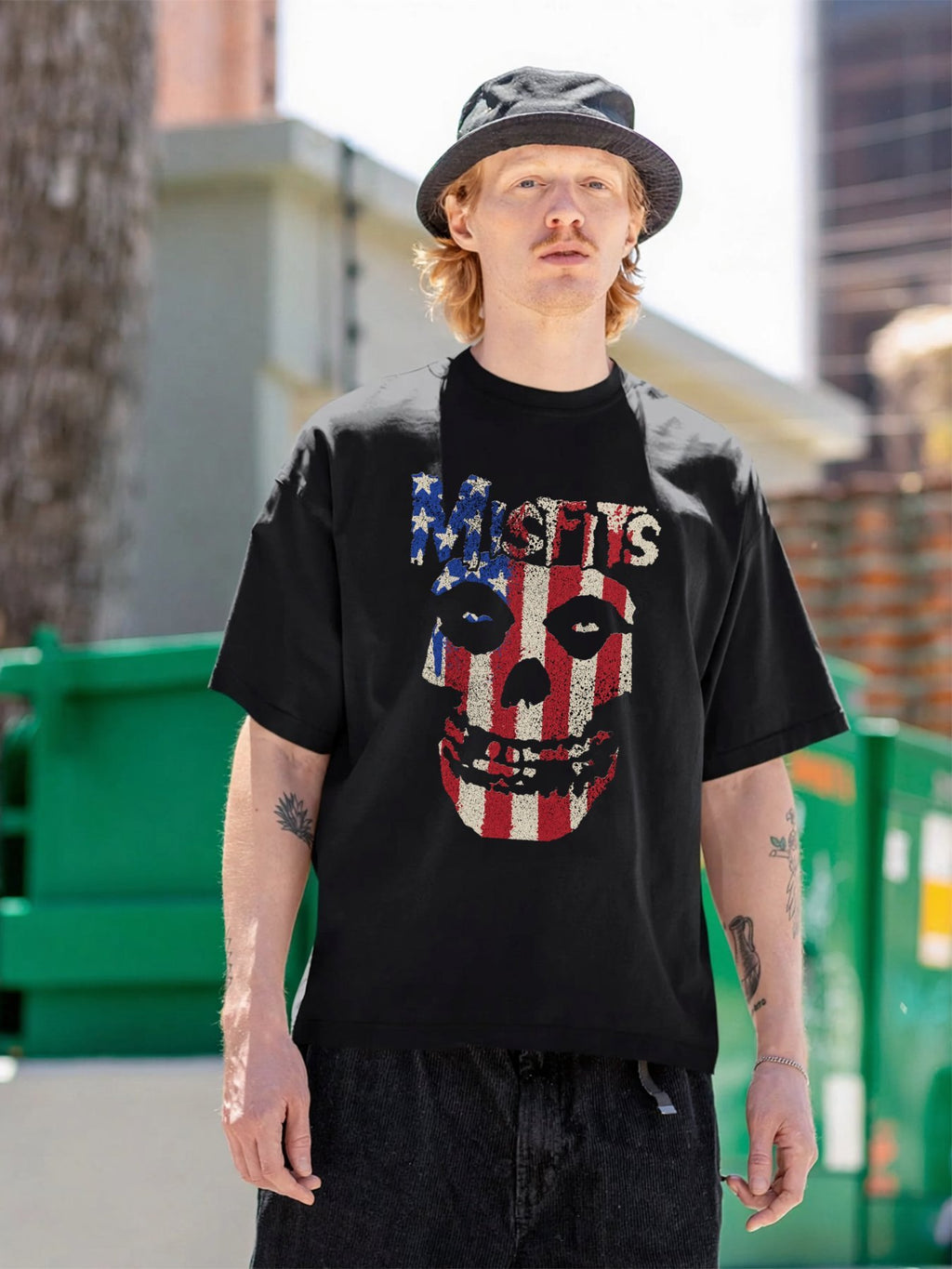 Misfits American Flag Skull Graphic T-Shirt