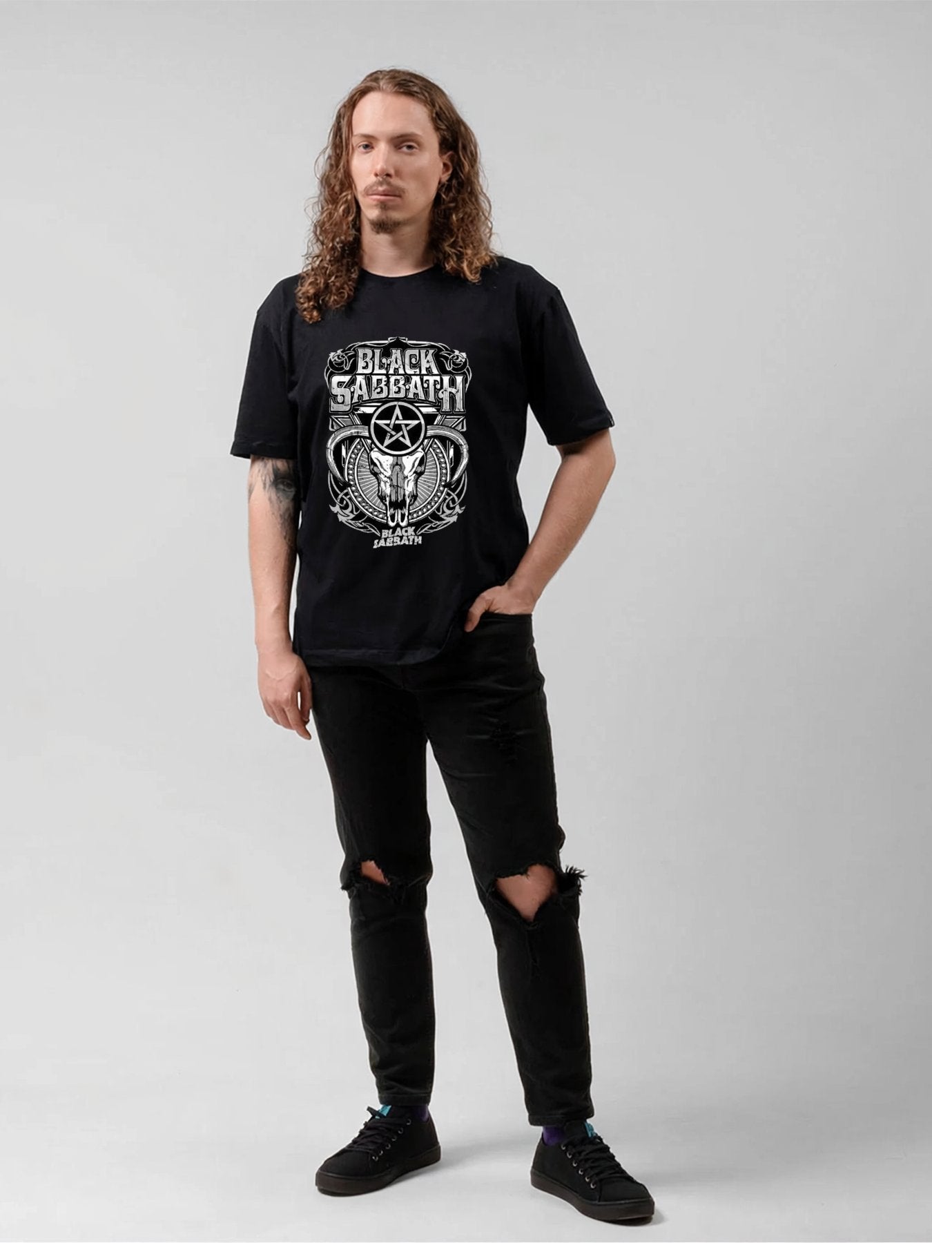 Black Sabbath Horned Skull Pentagram Gothic T-Shirt