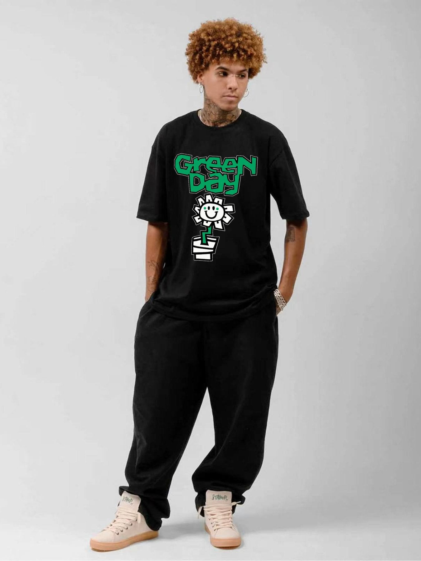 Green Day Smiley Flower Graphic T-Shirt