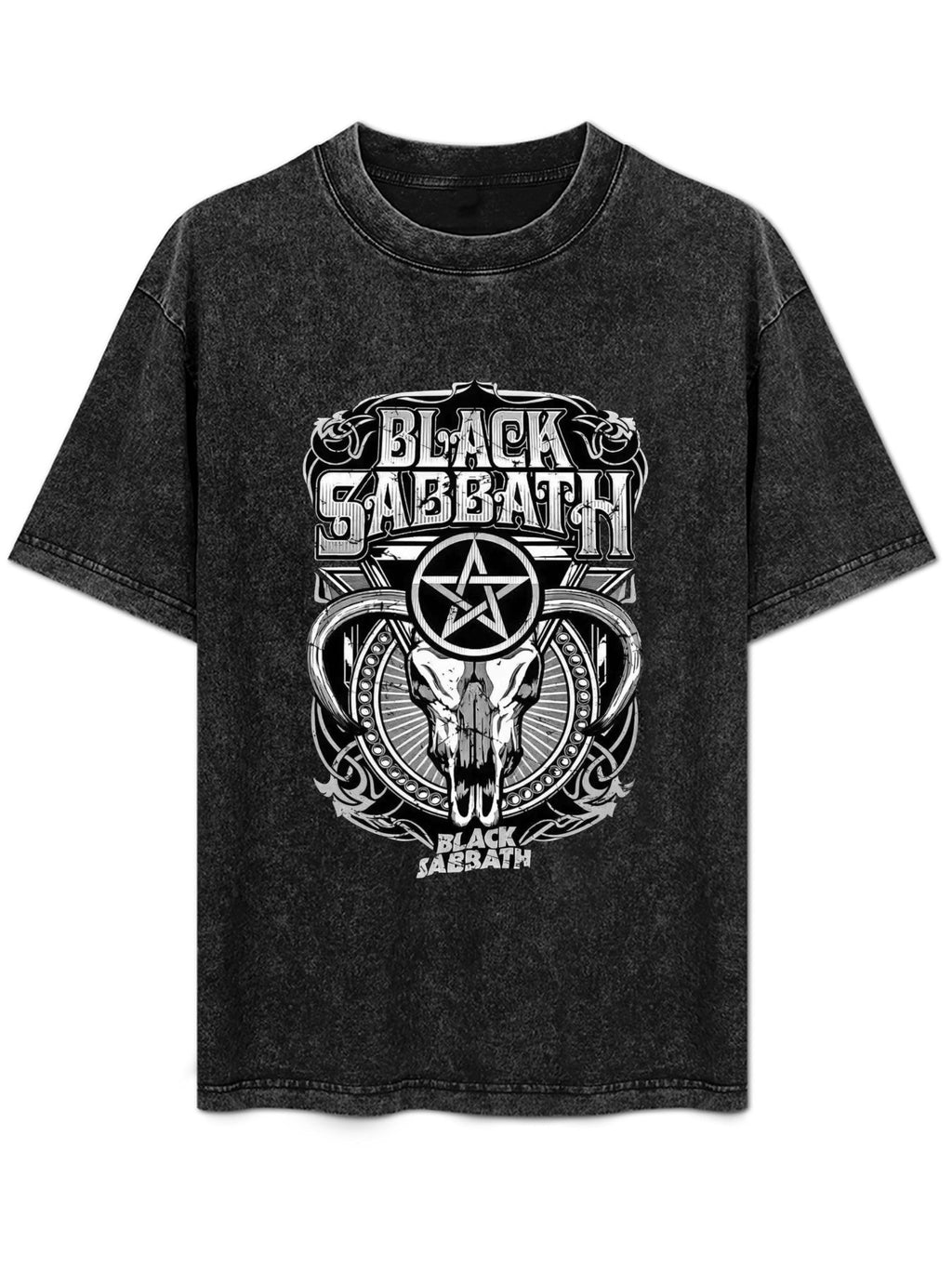 Vintage Washed Black Sabbath Pentagram Skull Graphic T-Shirt
