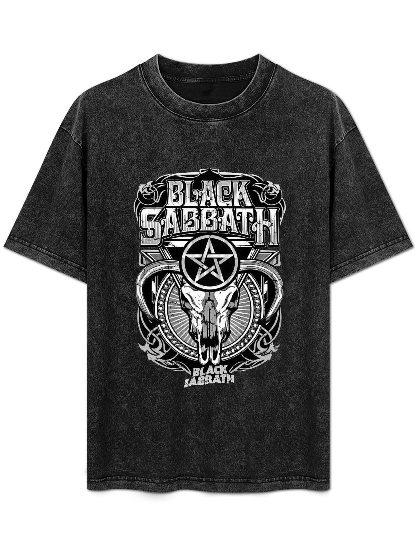 Vintage Washed Black Sabbath Pentagram Skull Graphic T-Shirt