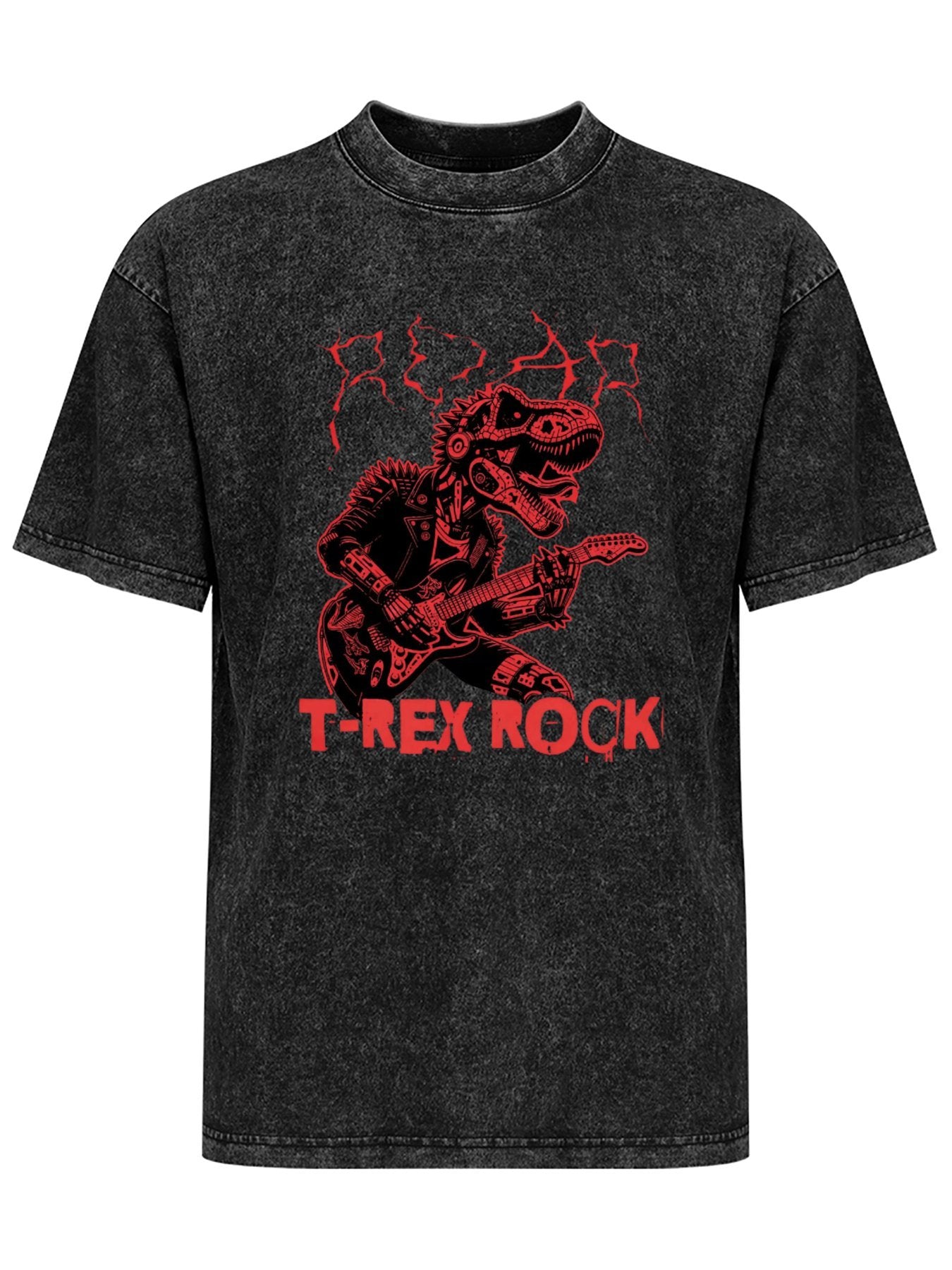 Vintage Washed T-Rex Rock Guitar Graphic T-Shirt