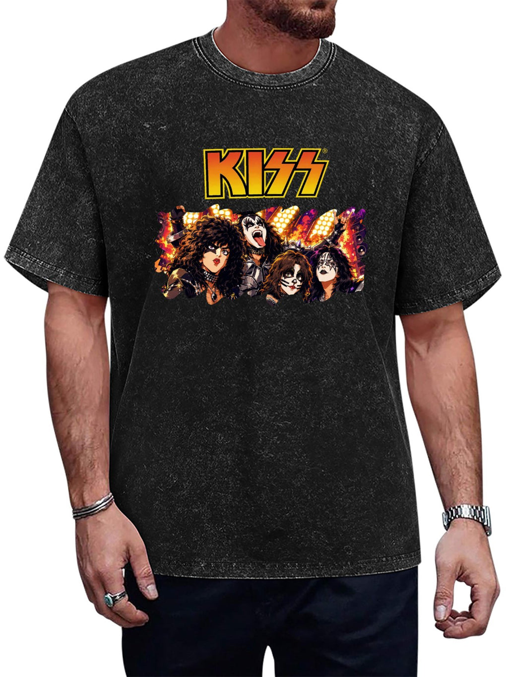 Vintage Washed KISS Band Portrait Graphic T-Shirt