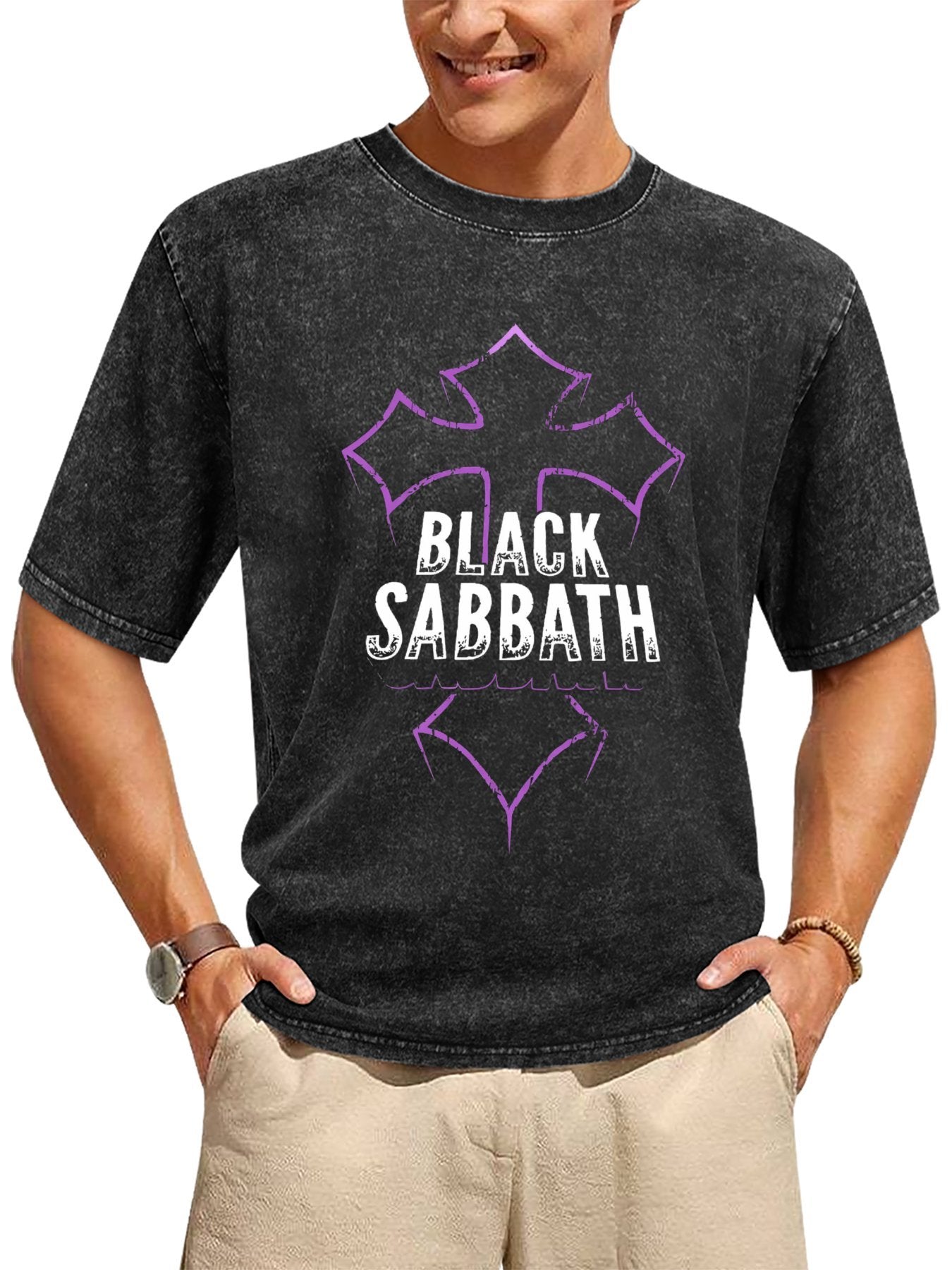 Vintage Washed Black Sabbath Purple Cross Graphic T-Shirt Secondary image