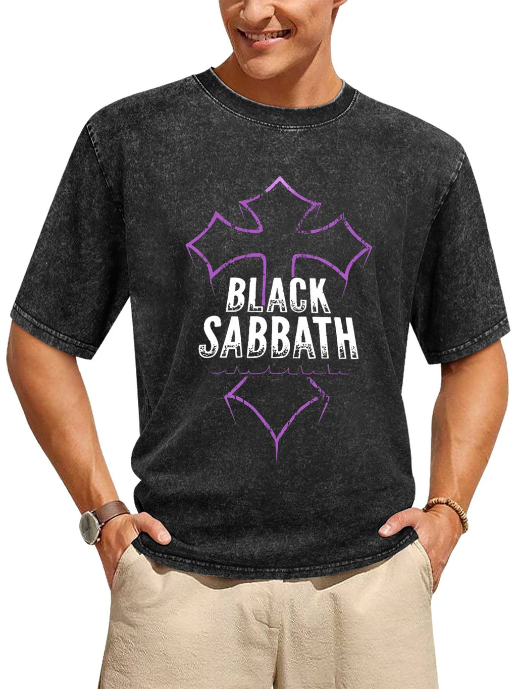 Vintage Washed Black Sabbath Purple Cross Graphic T-Shirt