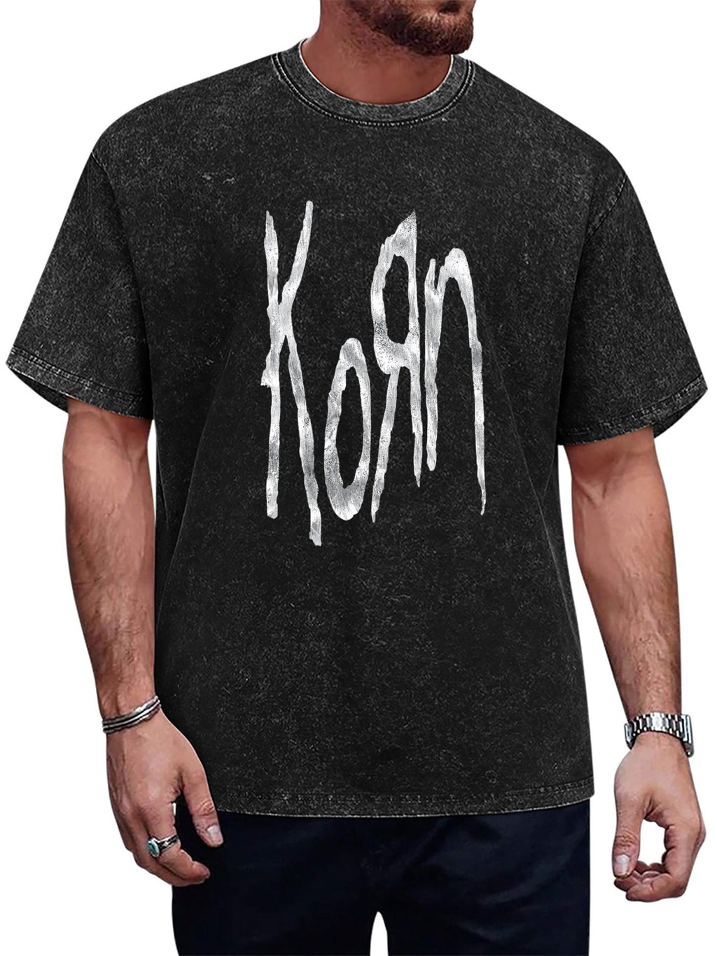 Korn Distressed White Logo Graphic T-Shirt