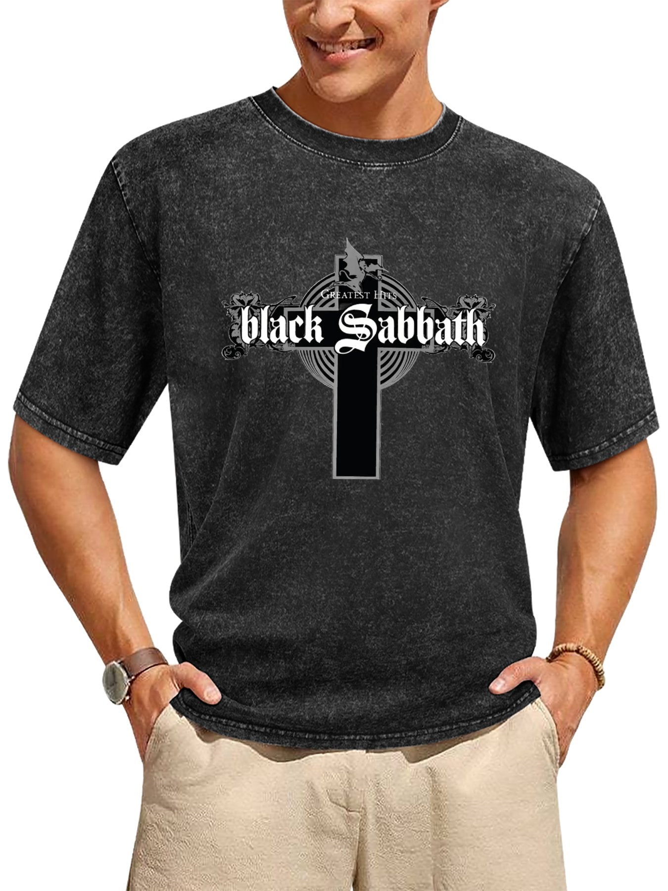 Vintage Washed Black Sabbath Greatest Hits Cross Graphic T-Shirt Secondary image