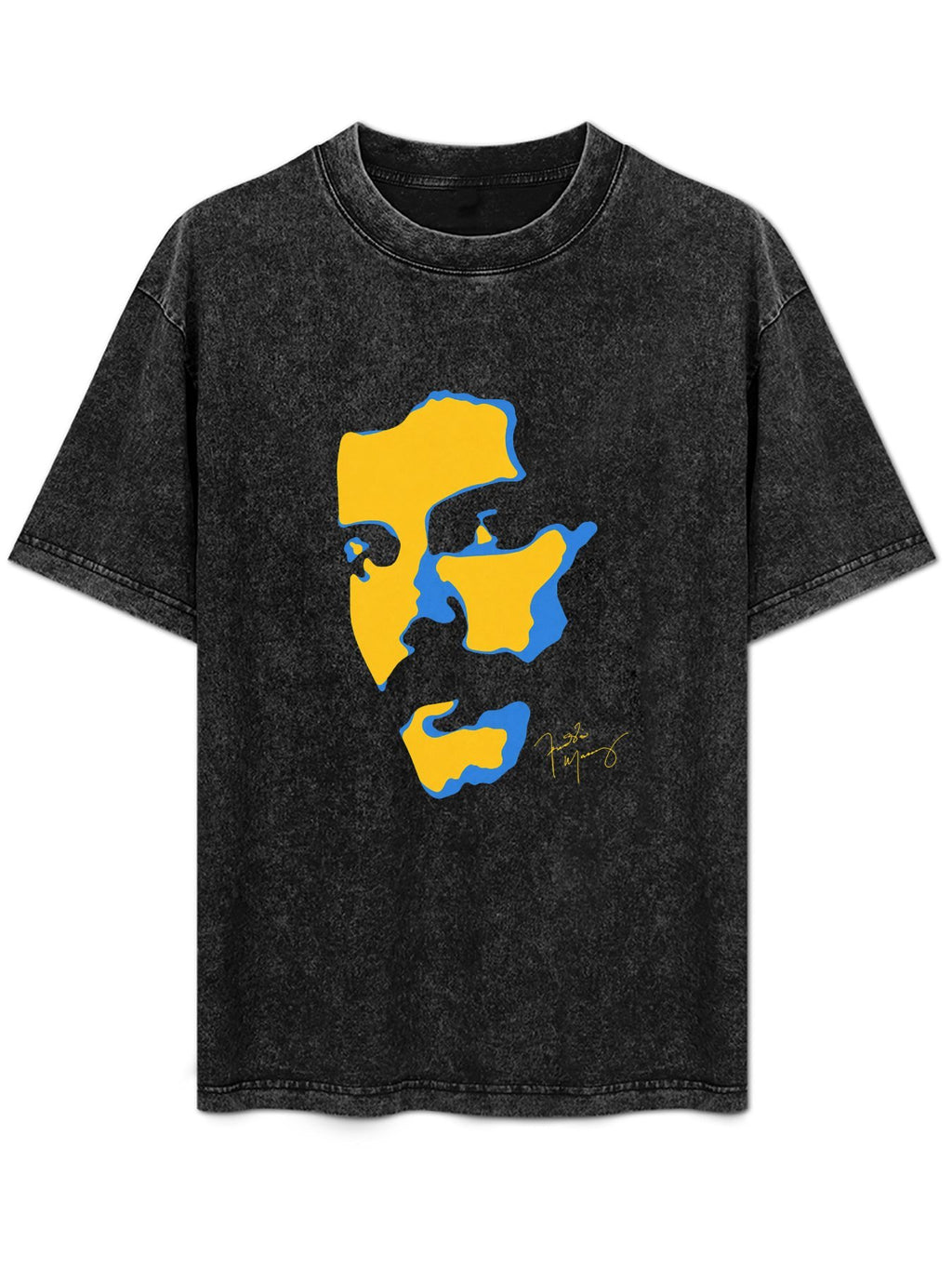 Rock Icon Yellow and Blue Portrait Graphic T-Shirt