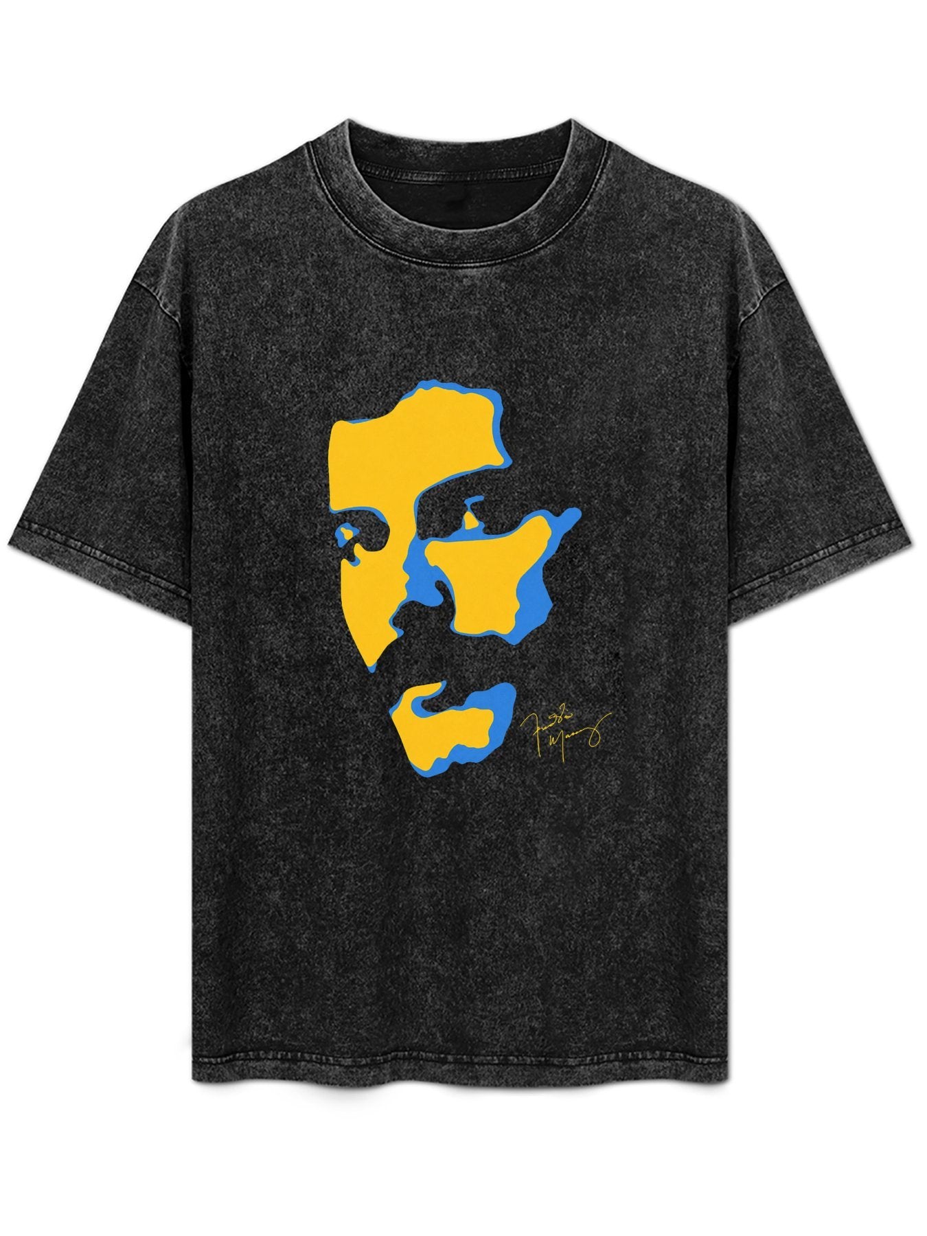 Rock Icon Yellow and Blue Portrait Graphic T-Shirt